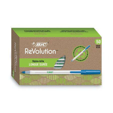 BIC Ecolutions Round Stic Stick Ballpoint Pen, 1mm, Blue/Clear, PK50 GSME509BE